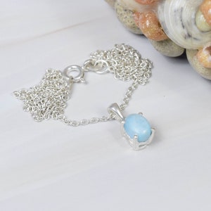 Natural Blue Larimar 925 Sterling Silver Oval Shape Chain Pendant W/ or W/o Chain ~ Prong Setting Pendant ~Blue Pendant ~ Gift For Christmas