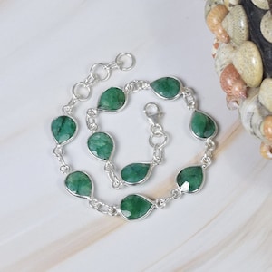 Emerald Gemstone 925 Sterling Silver Adjustable Bracelet