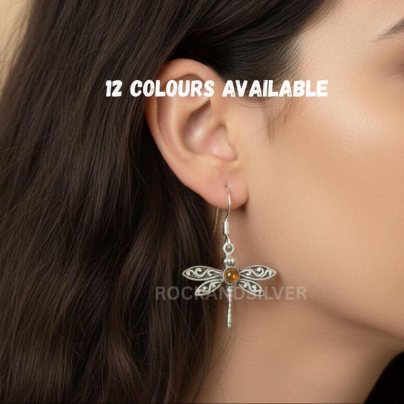 Sterling Silver Dragonfly Earrings: Ethiopian Opal, Tourmaline, Sapphire