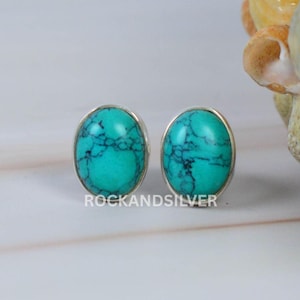 Turquoise oorbellen: 925 sterlingzilver ovaal, handgemaakt