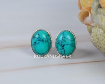 Turquoise oorbellen: 925 sterlingzilver ovaal, handgemaakt