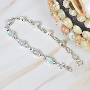 Welo Ethiopian Opal 925 Sterling Silver Gemstone Adjustable Bracelet ~ October Birthstone ~ Oval Shape Gift For Christmas ~ 9 Stone Bracelet