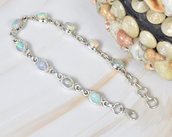 Welo Ethiopian Opal 925 Sterling Silver Gemstone Adjustable Bracelet ~ October Birthstone ~ Oval Shape Gift For Christmas ~ 9 Stone Bracelet