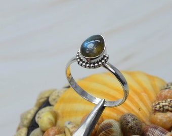 Natural Labradorite 925 Sterling Silver Designer Ring- Pear Shape Gemstone Ring- Handmade Jewelry -Christmas Gift- Black Moonstone Ring