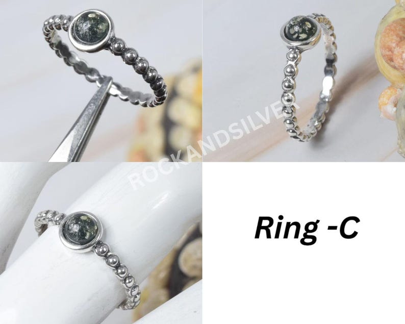 Green Baltic Amber Ring: Handmade 925 Sterling Silver Gemstone C