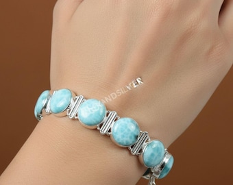 Braccialetto Fatto A Mano Con Pietra Preziosa Larimar: Gioiello Importante In Argento Sterling 925 - Italia - Foto 9