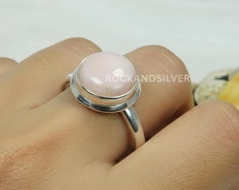 Pink Peruvian Opal Ring: Handmade 925 Sterling Silver Gemstone