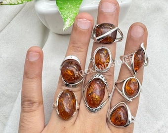 Baltic Amber Statement Ring: 925 Sterling Silver, Handmade Poland Jewelry