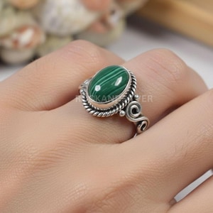 Sterling Silver Malachite Ring: Handmade Green Gemstone Jewelry