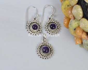 Amethyst Sterling Silber Anhänger Ohrring Set: Februar Birthstone Schmuck