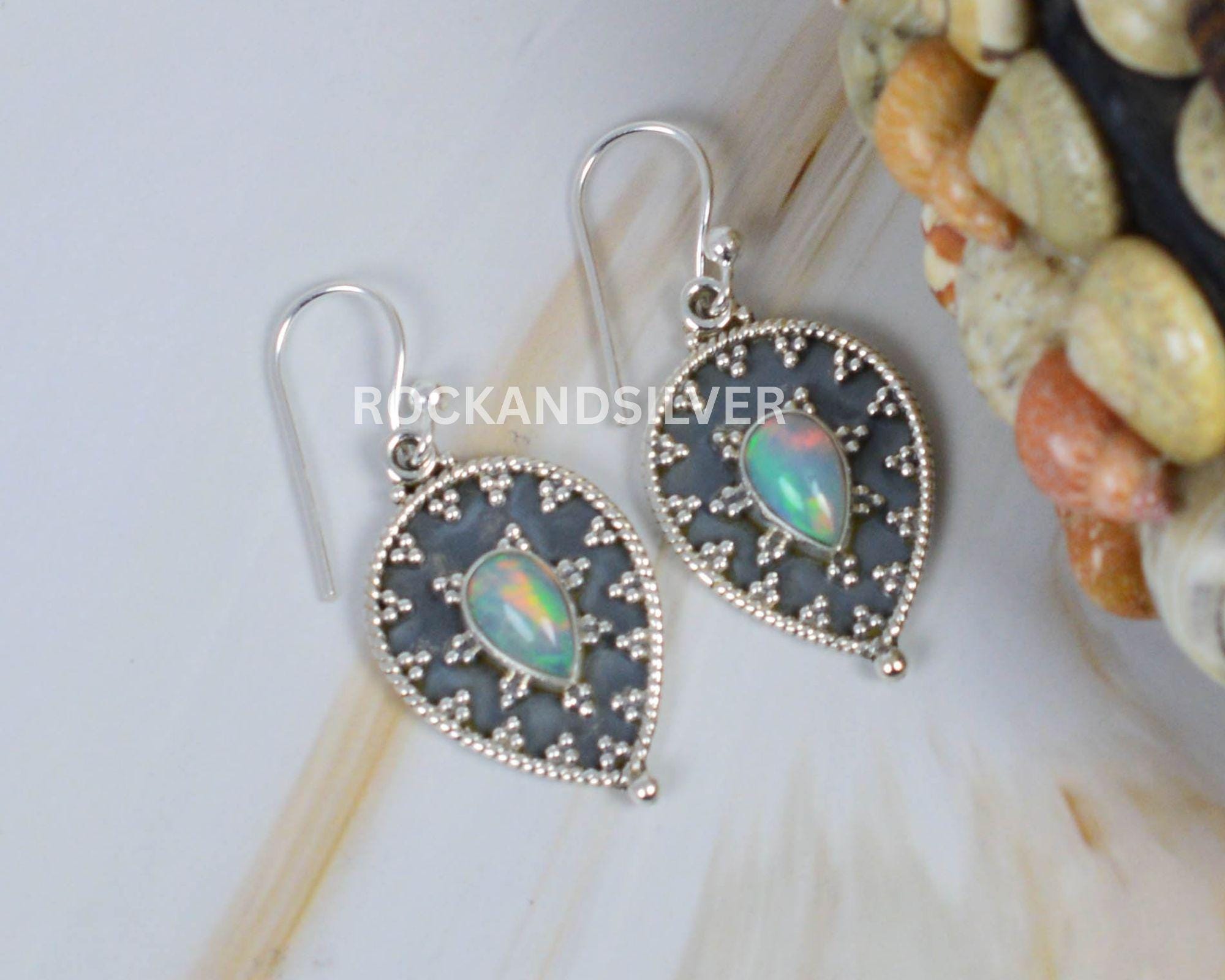 Orecchini Da Sposa Pendenti/goccia Naturale Opale Di Fuoco Ovale In - Foto 9