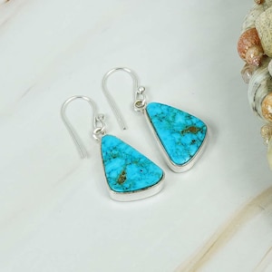 Natürliche Dornröschen Türkis 925 Sterling Silber Edelstein Haken Ohrring, ungewöhnliche Form Ohrring, handgemachter Schmuck, Geschenk für Weihnachten