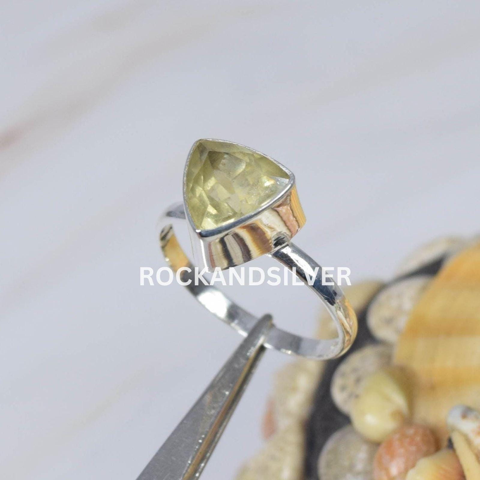 Lemon Quartz Sterling Silver Ring: Faceted Yellow Gemstone  Silver Ring with Lemon Yellow Faceted Stone - Women\'s Jewelry main image 0