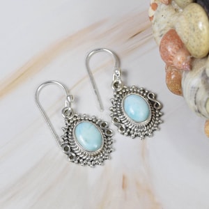 Blue Larimar 925 Sterling Silver Gemstone Oval Shape Hook Earring ~ Natural stone ~ Designer Earring ~ Elegant Earring ~ Gift For Christmas