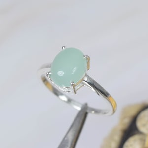 Natural Aqua Chalcedony 925 Sterling Silver Gemstone Ring ~ March Birthstone ~ Minimalist Ring ~ Handmade Ring ~ Oval Shape ~ Gift For Her