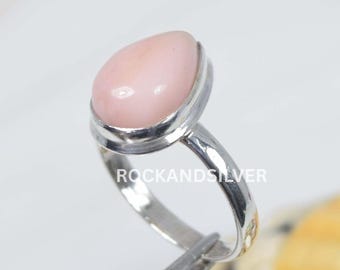 Pear Pink Opal Ring: Handmade 925 Sterling Silver Gemstone