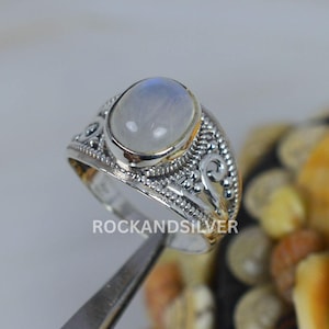 Rainbow Moonstone Sterling Silver Ring: Handmade Oval Gemstone Jewelry