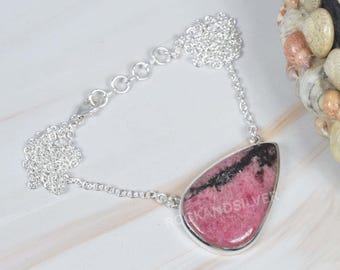 Pink Rhodonite Necklace: Handmade 925 Sterling Silver Gemstone Jewelry