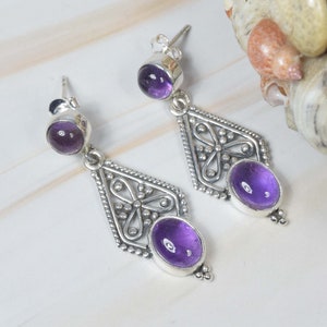 Purple Amethyst 925 Sterling Silver Gemstone Stud Earring ~ Natural Stone ~ Handmade Jewelry ~ Designer Jewelry ~ Gift For Birthday