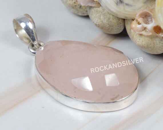 Pendentif En Argent Sterling 925 Avec Quartz Rose - Bijou Fait Main Réglable - Neuf