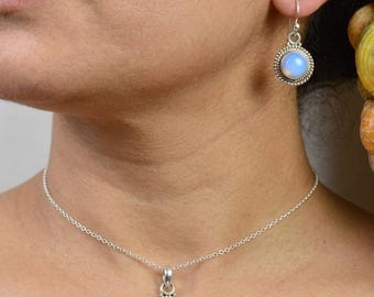 Milky Opalite Sterling Silver Jewelry Set: 925 Pendant Earrings