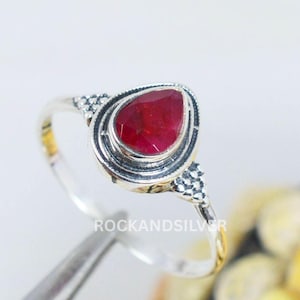 Red Ruby 925 Sterling Silver Gemstone Ring ~ Handmade Jewelry ~ Pear Shape ~ Gift For Anniversary