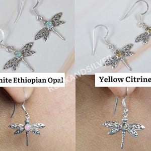 Sterlingzilveren libelleoorbellen: Ethiopische opaal, toermalijn, saffier afbeelding 2