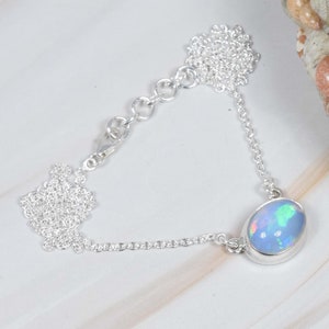 White Ethiopian Opal 925 Sterling Silver Natural Gemstone Chain Necklace, October Month Birthstone, Opal Necklace, Gift For Christmas