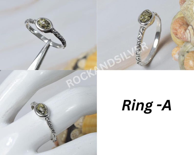Green Baltic Amber Ring: Handmade 925 Sterling Silver Gemstone A