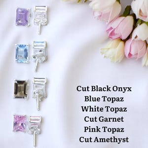 925 Sterling Silver Faceted Gemstone Stud Earring ~ Black Onyx/ Pink Topaz/ Blue Topaz/ Purple Amethyst/ Citrine/ Rainbow Moonstone/