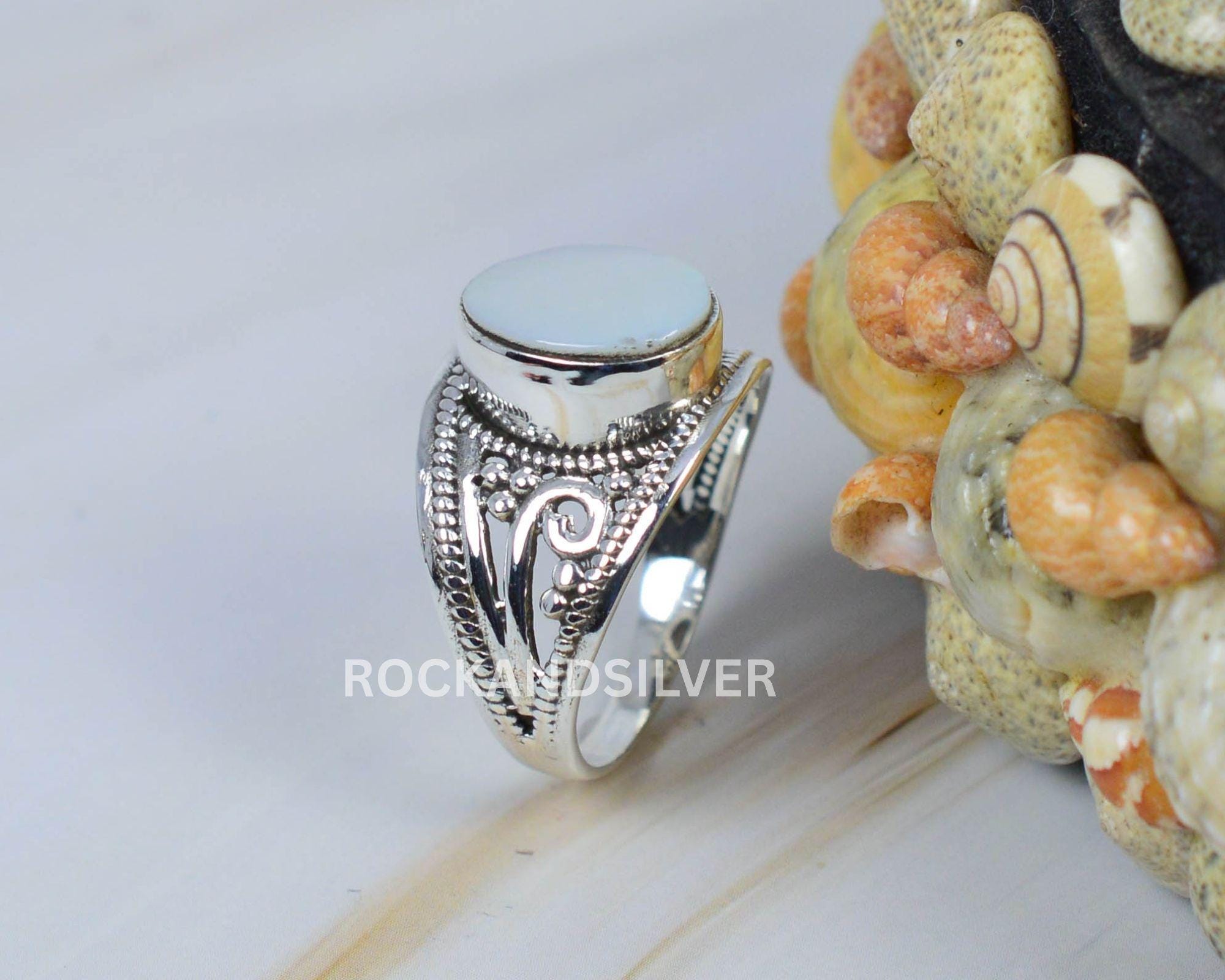 Mother of Pearl Sterling Silver Ring: Handmade 925 Gemstone - Etsy