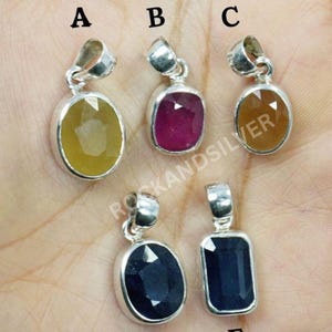 Handmade 925 Sterling Silver Gemstone Pendant: Ruby, Sapphire