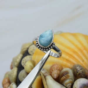 Natural Blue Larimar 925 Sterling Silver Gemstone Ring ~ Handmade Jewelry ~ Natural Stone ~ Blue Larimar ~ Gift For Anniversary