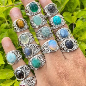 Sterling Silver Gemstone Ring: Oval Boho Filigree Design