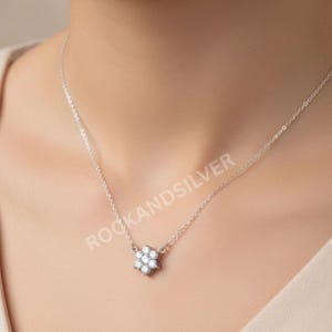 Sterling Silver Cubic Zirconia Flower Pendant Necklace