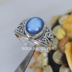 Blue Peruvian Opal Ring: Oval Sterling Silver Handmade Jewelry image 1