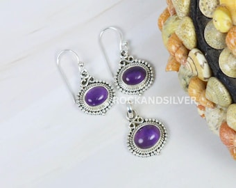 Amethyst Sterling Silber Anhänger Ohrring Set: Februar Birthstone Schmuck