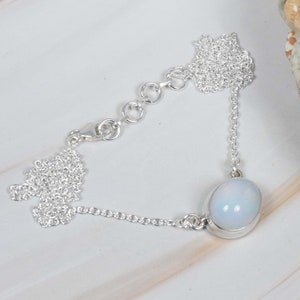 White Ethiopian Opal 925 Sterling Silver Natural Gemstone Chain Necklace, October Month Birthstone, Opal Necklace, Gift For Christmas