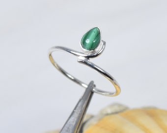 Natural Green Malachite 925 Sterling Silver Gemstone Ring ~ Statement Ring ~ Designer Ring ~ Elegant Ring ~ Pear Shape ~ Gift For Christmas