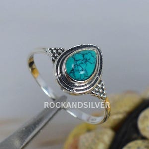 Blauw turkoois 925 sterlingzilveren peervormige ring