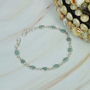 Aquamarine 925 Sterling Silber Oval Form Edelstein einstellbar Armband, handgemachte Schmuck, Geschenk für Muttertag, 11 Stein Armband