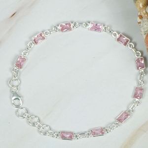 Cut Pink Topaz 925 Sterling Silver Gemstone Adjustable Bracelet, Handmade Jewelry, November Birthstone, Gift For Christmas,10 Stone Bracelet