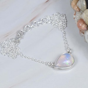 White Ethiopian Opal 925 Sterling Silver Natural Gemstone Chain Necklace, October Month Birthstone, Opal Necklace, Gift For Christmas