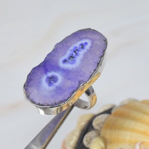 Purple Solid Druzy 925 Sterling Silver Gemstone Ring ~ Handmade Jewelry ~ Rough Ring ~ Gift For Birthday ~ Ring Size US- 8/ UK- P