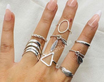 編み込み編み925スターリングシルバーリング：ボヘミアンスタッキング