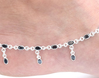 Cut Black Onyx Anklet 925 Sterling Silver Faceted Gemstone Adjustable Silver Anklet ~ Handmade Jewelry ~ Oval Shape ~ Gift For Birthday