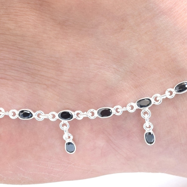 Cut Black Onyx Anklet 925 Sterling Silver Faceted Gemstone Adjustable Silver Anklet ~ Handmade Jewelry ~ Oval Shape ~ Gift For Birthday