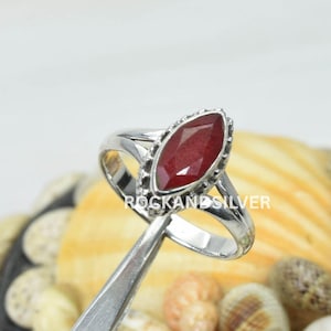 Faceted Red Ruby Ring: Marquise 925 Sterling Silver Handmade Jewelry