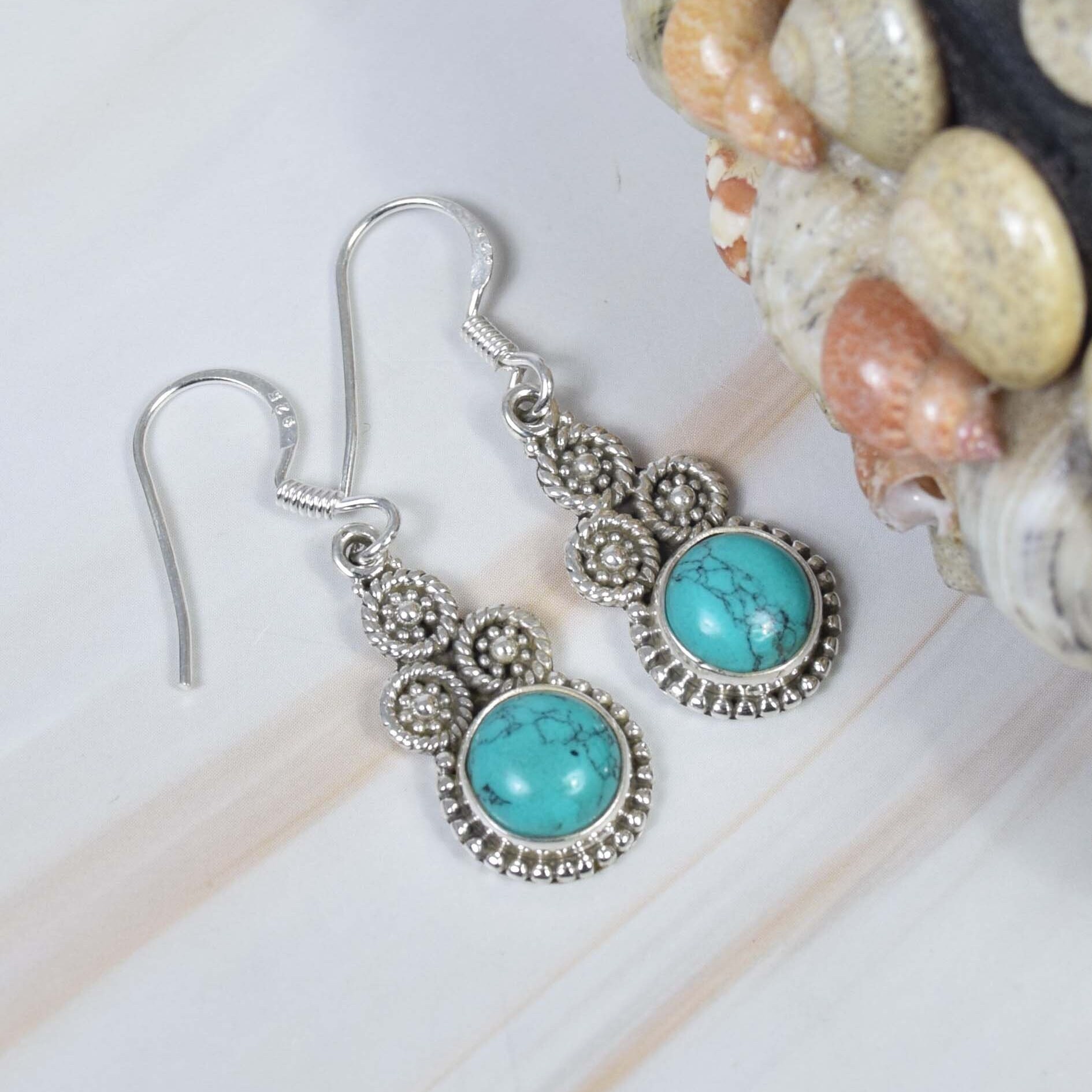 Orecchini In Argento Sterling - Borchie Blu E Turchesi - Pietra - Foto 7