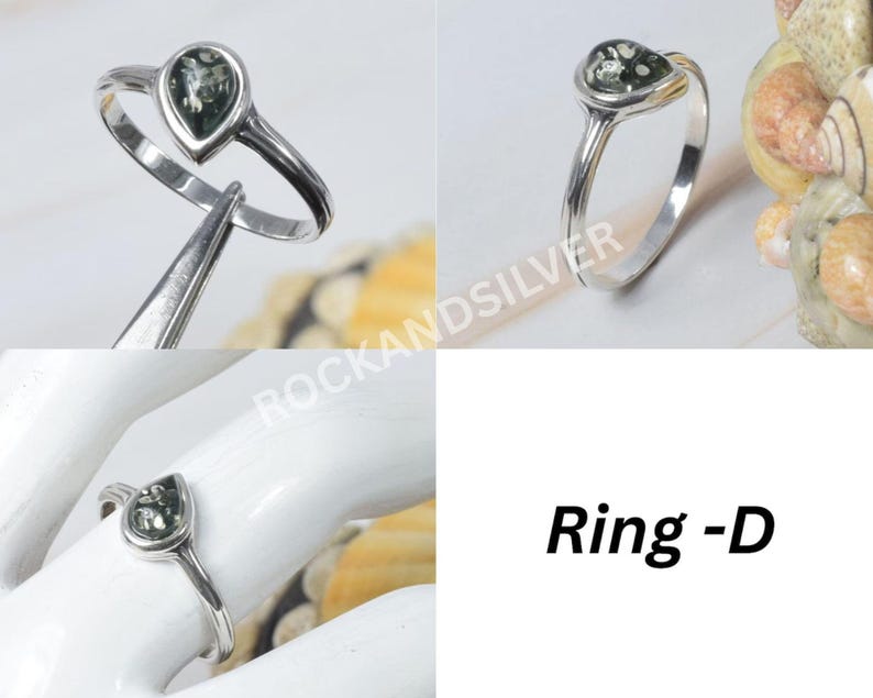 Green Baltic Amber Ring: Handmade 925 Sterling Silver Gemstone D